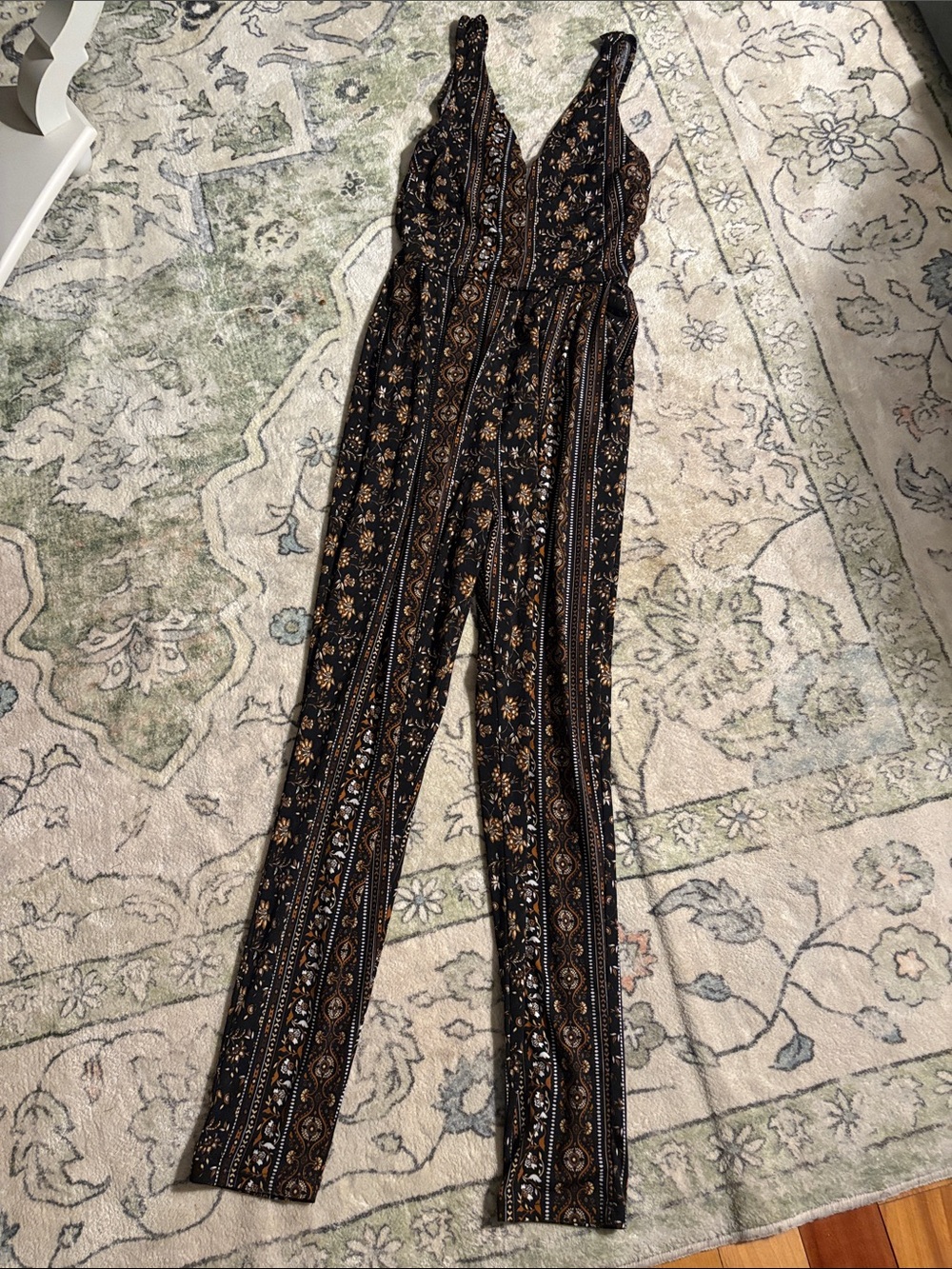 Ambiance Black Floral-Print V-Neck Jumpsuit